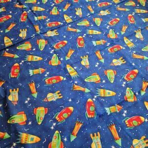 Cotton Fabric Rockets Outer Space Stars Moons Blue 1 Yard 43" Wide Joann